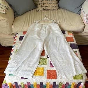 WHITE linen blend flowy pants